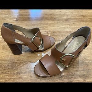 Franco Sarto Mirabel Brown Leather Buckle Pump - sz 5.5
